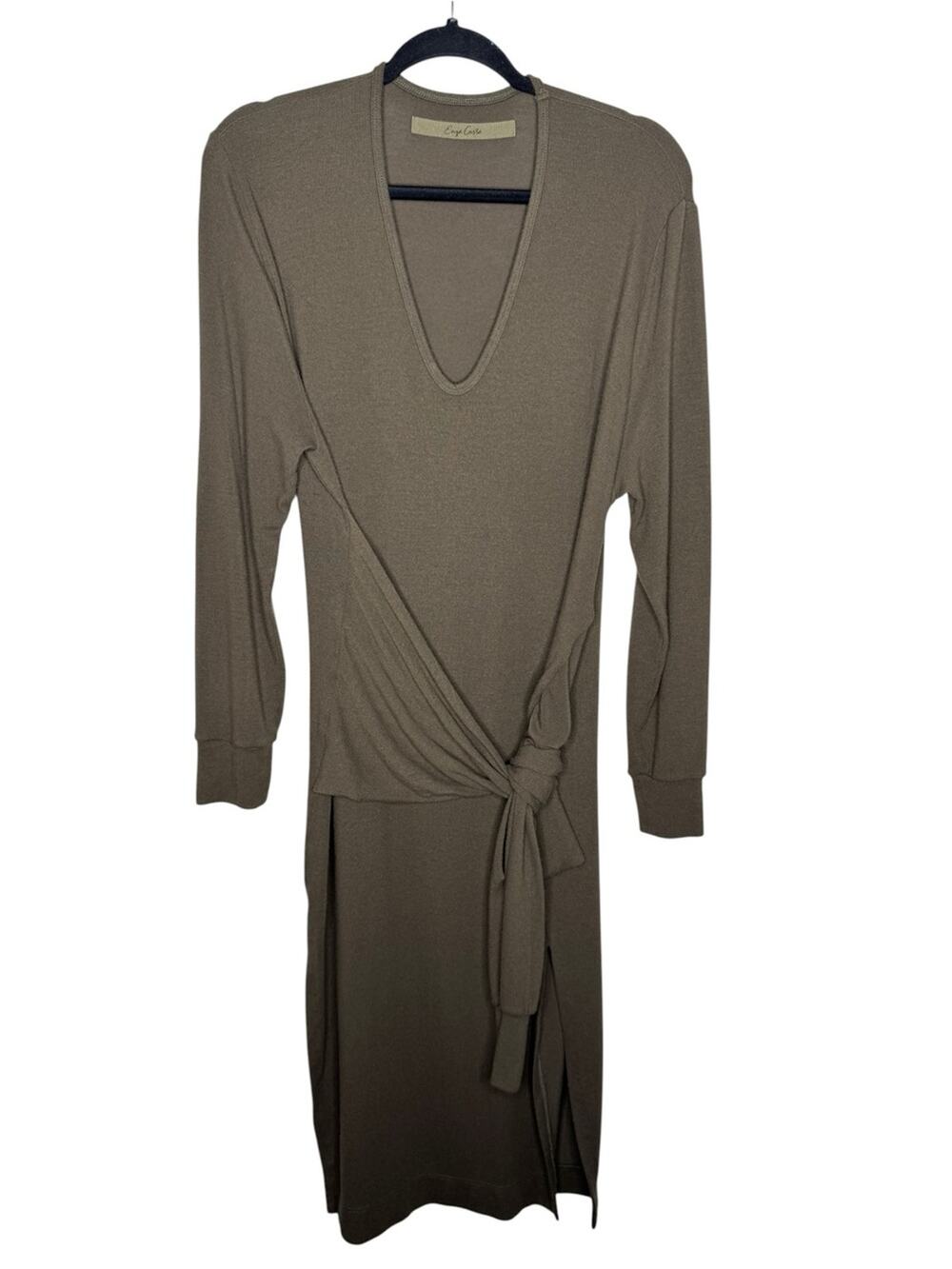 ENZA COSTA / taupe brown Peached Jersey Waist Tie long sleeve dress / M